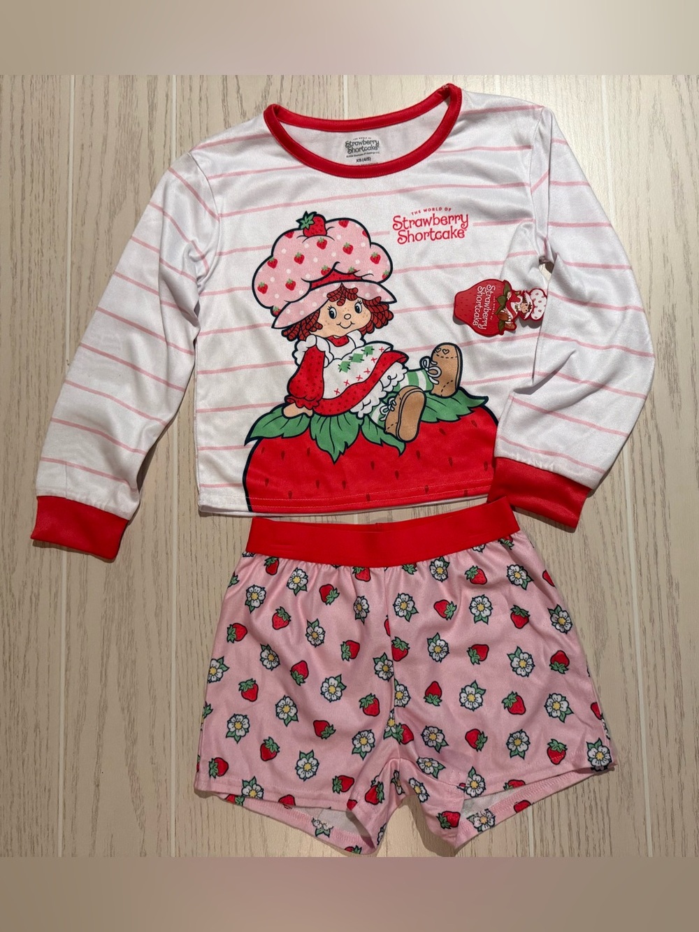 Strawberry Shortcake Girls Pajama Set XS 4/5 Pink Red Shorts PJs NWT